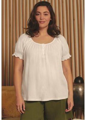 Plus Size Women's Knit Gauze Puffed Sleeve Top by Avenue in Ivory (Size 20)