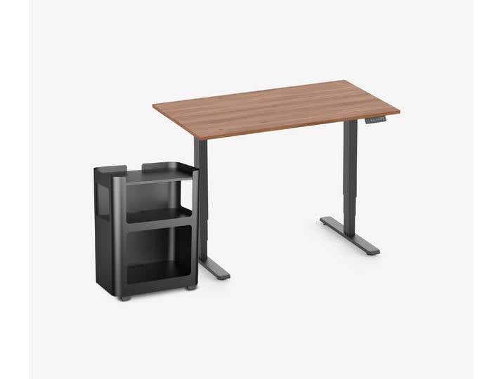 FOKUS Schreibtisch + Rollwagen Nussbaum Schwarz 120x70