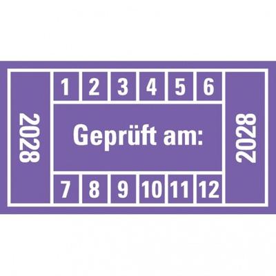 Dreifke® Prüfplakette Geprüft am: 2028, violett, Dokumentenfolie, 45x25mm, 12 Stk.