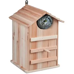 Relaxdays Eulen Nistkasten Holz Hellbraun