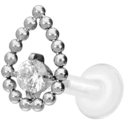PTFE Labret mit Innengewinde + Titan-Aufsatz TROPFEN + KRISTALL