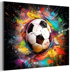 METALLBILD Fußball - Farbe - Farben - Schwarz - Weiß 80x60 cm
