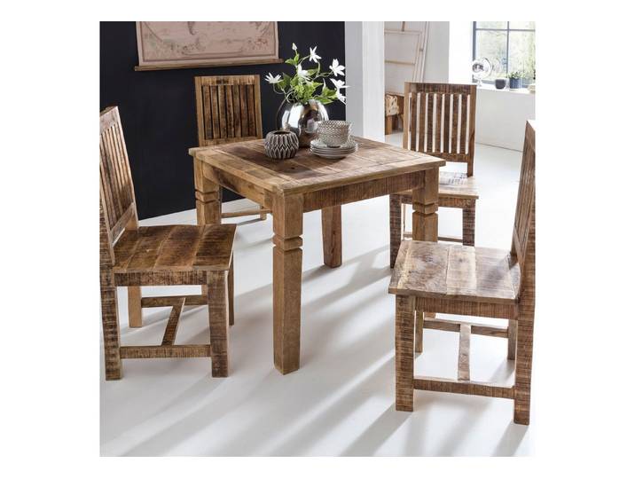 FINEBUY Esstisch FB45593 Esstisch quadratisch 80 Massivholz Esszimmertisch rustikal (80x80x76 cm Mango Massivholz Quadratisch Rustikal), Kleiner Esszimmertisch, Küchentisch Holztisch