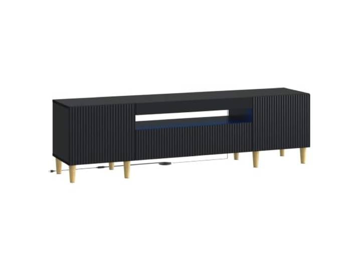 KTHLBRH TV-Schrank mit LED, schwarz, aus Holz, mit umkehrbaren Türen Scharniertüren 90°, energiesparende LED-Leuchten, schlankes Design, Verwendung im Innenbereich, Montage erforderlich