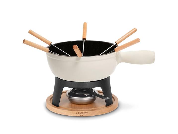 La Fonderie 1890 Fondue-Set Mont Blanc Beige, 6-Personen, Gusseisen, Käse- und Schokoladenfondue, 6 Gabeln Kapazität 1.8L, Creme, Metall, 21x17x21 cm, Kochgeschirr, Tischgrills & Fondues, Fondue-Sets