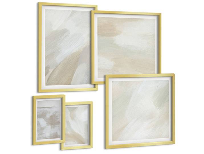 BILDER SET 5er Set - 50x50 cm & 20x30 cm & 40x60 cm Goldrahmen - Abstrakte Pinselmalerei auf Leinwand