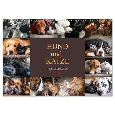 Hund und Katze - Tierische Freunde (Wandkalender 2027 DIN A3 quer), CALVENDO Monatskalender