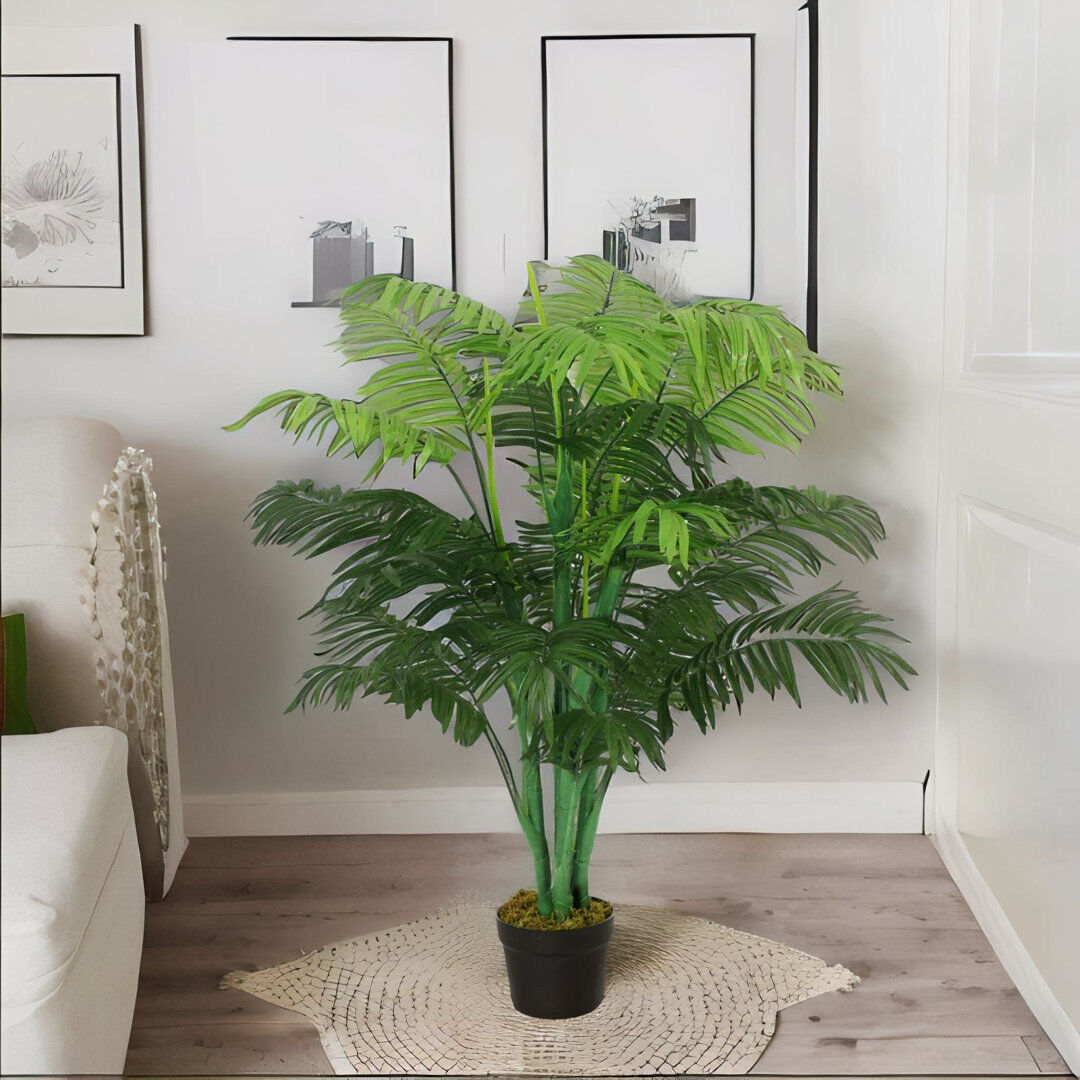 FURNOLD 125cm Faux Palm Plant in Freestanding Green 125cm H X 16cm W X 16cm D