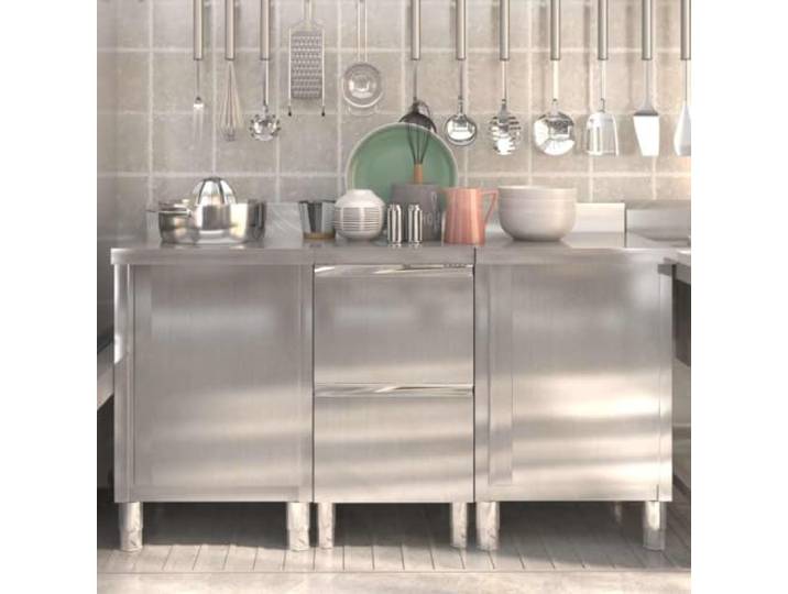 Molumvel 3-TLG. Gastronomie-Küchenschrank-Set, Edelstahl-Arbeitsschrank Mit Aufkantung, Höhenverstellbare Füße, Platzsparende Lagerung