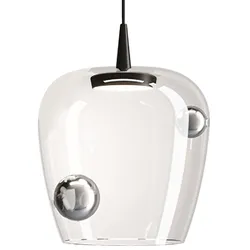 Zafferano Bilia LED-Pendelleuchte, 8 W, 2700 K, mundgeblasenes Borosilikatglas, schwarz-silberne Ausführung, modernes Glockendesign, Durchmesser 27 cm