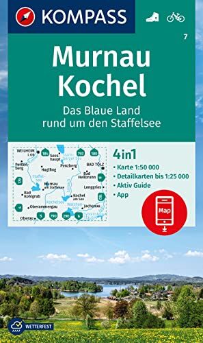 KOMPASS Wanderkarte 7 Murnau, Kochel - Das blaue Land rund um den Staffelsee 1:50.000: 4in1 Wanderkarte mit Aktiv Guide und Detailkarten inklusive ... Verwendung in der KOMPASS-App. Fahrradfahren. - Preis vom 19.10.2026 19:33:35 h
