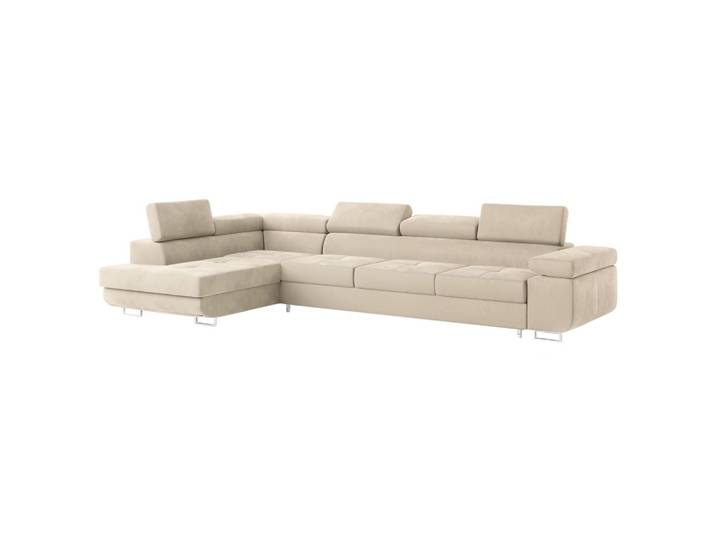 ECKSOFA VICENTE Creme Velours-Stoff mit Schlaffunktion