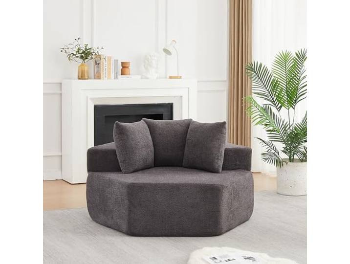 Moderner Sechseckiger Einzelsesse，Modulares Relaxsessel für Wohnzimmer Sechseckiger Einzelsessel aus weichem Chenille，Flauschiger Loungesessel mit 3 Kissen，Vielseitig Kombinierbar，ohne Montage