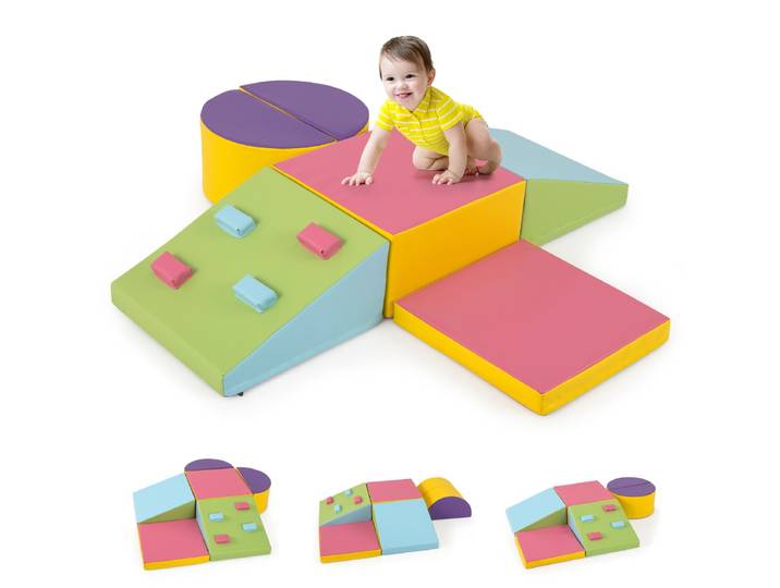 6-delige Schuimklimblokken Set Kruipspeelgoed Zachte Bouwstenen met Klimstenen Grote Speelblokken voor Baby's Multicolor