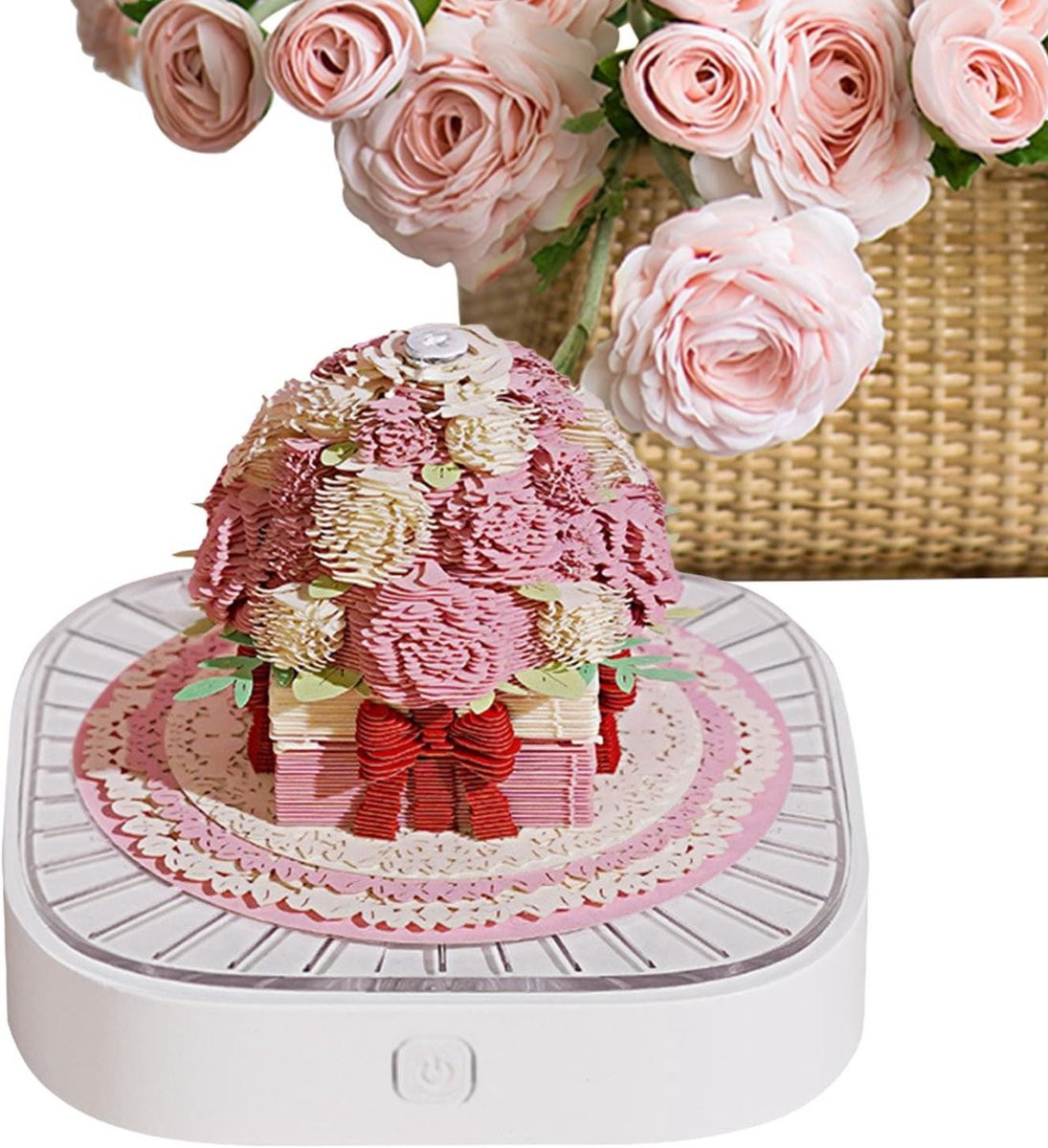3D Kalender Sculptuur - Papier Notitieblok met Afneembare Roos - Bureau Decoratie - B/D/H: 8.2 x 8.2 x 6.2 cm