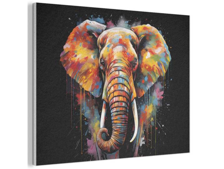 MuchoWow Akustikbild - Elefant - Graffiti - Schwarz - Tiere - Farben - 70x50, Kunststoff, Rechteckig, 70x50x0.9 cm, Wandverkleidung, Akustikpaneele