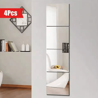 Inspire Picks Self Adhesive Mirror Wall Decor Flexible Decorative Tiles For Home & Wedding Decor silver 4pcs 20cm