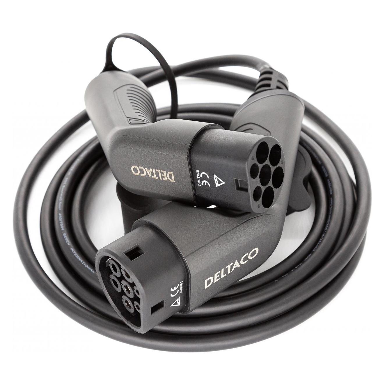 Deltaco Electric car charging cable Type 2 - Type 2, 3-phase, 32A, 22 kW, 7 m, black (Typ 2, 22 kW, 32 A, 7 m) (EV-3207)