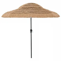 COSTWAY Hawaii-Sonnenschirm 250cm, Kurbel, Stroh, PE-Stroh 30° knickbar, Markt, Terrasse.