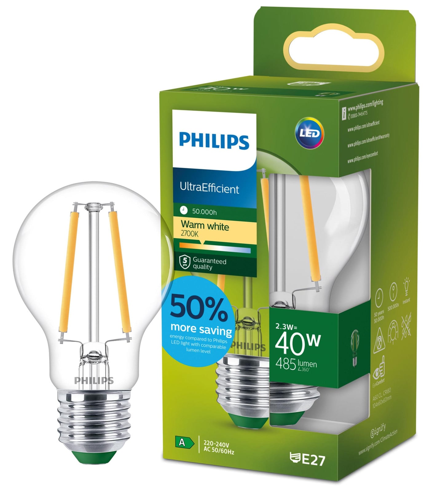 Philips LED gloeilamp A60 E27 Warm wit 40W 485 lm