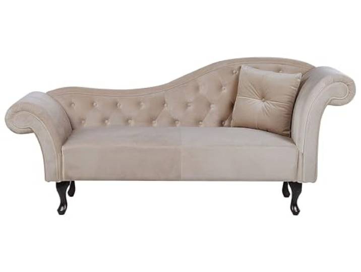 Chaiselongue Samt beige rechts gesteppt mit Kissen Chesterfield-Stil Lattes