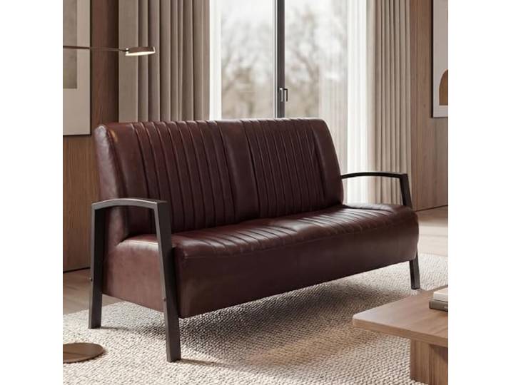 Mendler 2er Sofa HWC-H10 Metall Kunstleder Industrie-Design - Vintage braun