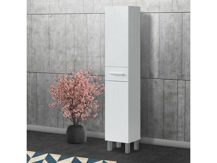 Dmora - Meuble colonne Alka 35x31xh182 cm Blanc brillant Panneau effet bois