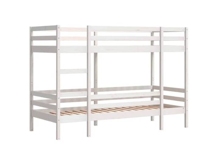 KTHLBRH Etagenbett weiß 90 x 190 cm ohne Matratze Massives Kiefernholz, Sicherheitsgitter, inklusive Leiter, Lattenrost