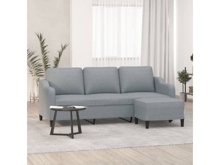 Canapé 3 places repose-pieds gris clair 180 cm tissu spacieux avec pouf salon confortable élégant