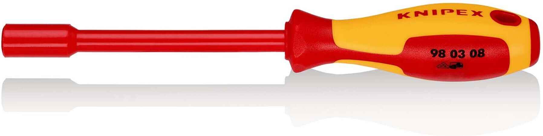 KNIPEX 98 03 08 Steckschlüssel mit Schraubendreher-Griff isoliert mit Mehrkomponenten-Hüllen, VDE-geprüft brüniert 237 mm)