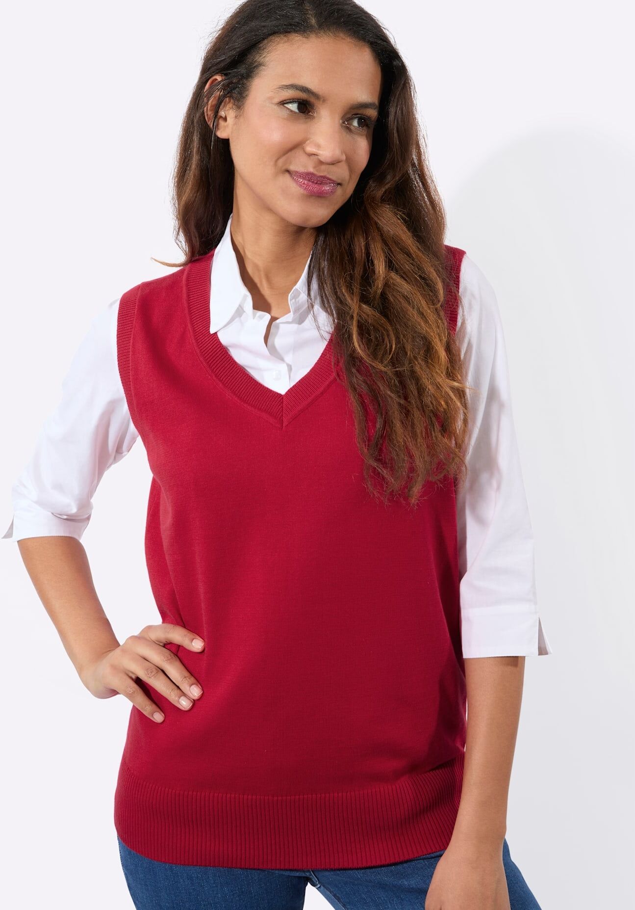 Pullunder CASUAL LOOKS "Pullunder", Damen, Gr. 54, rot, 100% Baumwolle, unifarben, Pullover Pullunder rot 54