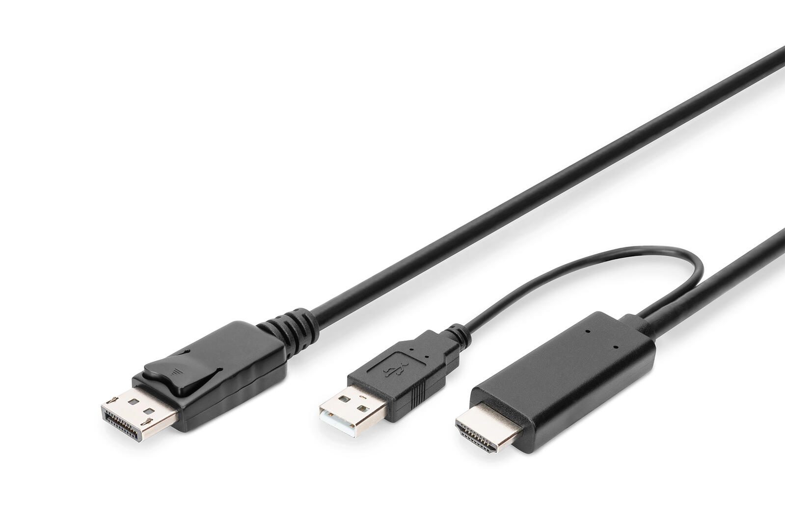 Digitus HDMI zu DP Adapter Kabel, ext. Power via USB - A 2.0m, Ultra HD, 4K@30Hz, sw AK-330111-020-S