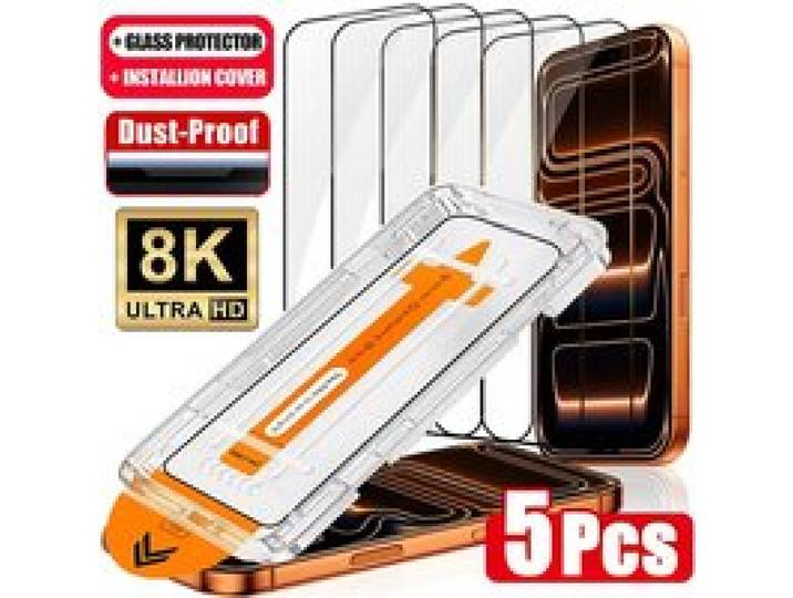 Stofvrije, eenvoudig te installeren HD-schermbeschermers voor iPhone 18 Pro Max, 17 Pro Max, 16 Pro, 15, 14, 13, 12, 11, XR, X, Air. Gehard glas.