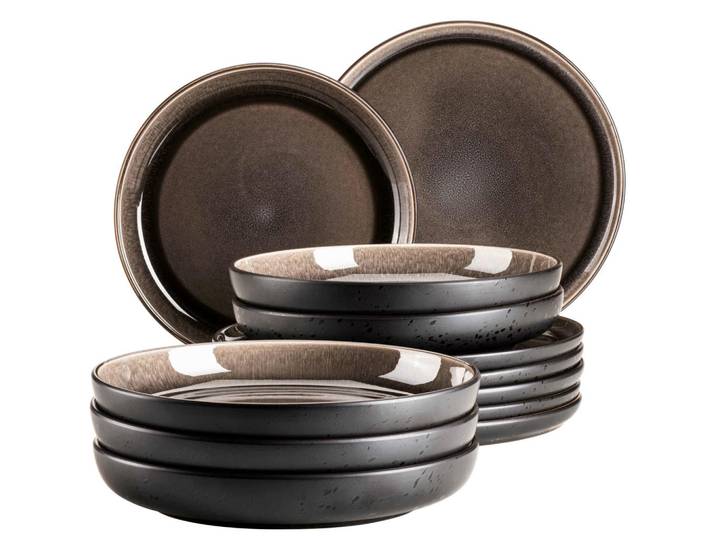 Mäser Tafelservice Niara, Schwarz, Graubraun, Keramik, 12-teilig, Essen & Trinken, Geschirr, Geschirr-Sets, Tafelservice