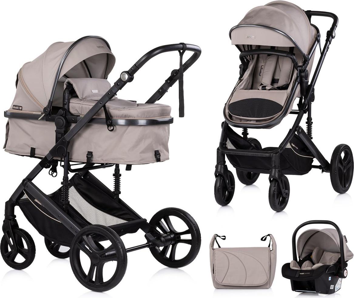 Chipolino Kinderwagen 3 in 1 Amore Babyschale Adapter Wickeltasche Fußabdeckung braun