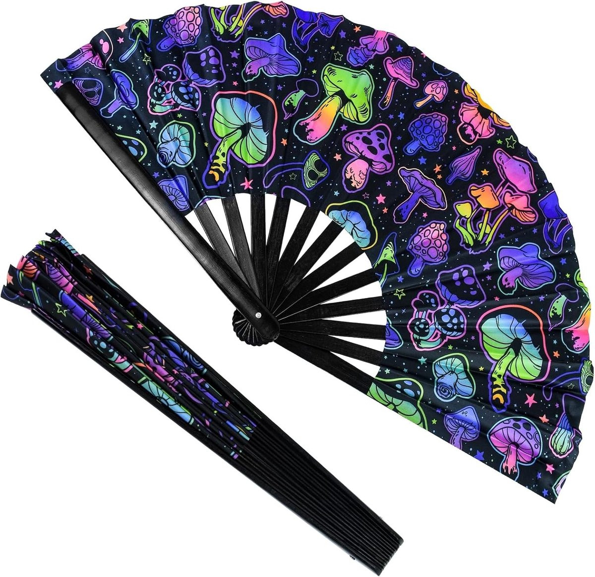 Glow Rave Opvouwbare Handventilator voor Drag Queens en Festivals - Large Clack UV Glow Fan voor EDM en Dansoptredens