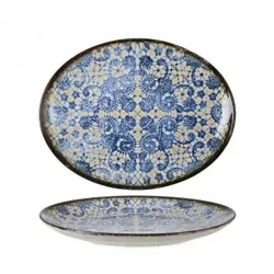 Blaue ovale Tabletts 30,6 x 24 cm, Premium-Feinporzellan, Digitaldruck, Rinart Porcelai, 6er-Pack
