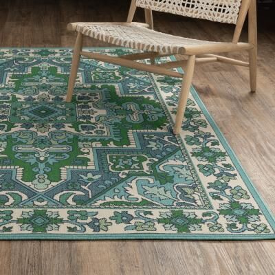 Style Haven Miramar Oriental Medallion Blue/ Green Indoor/Outdoor Area Rug