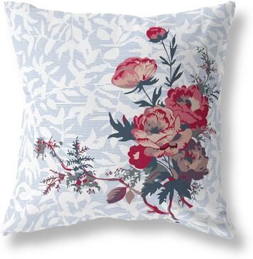 Amrita Sen Designs Blue And Red Opulent Orchid Roses Faux Suede Throw Pillow