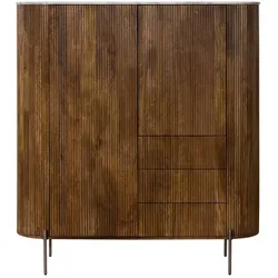 Highboard Mango 150x45x160 braun lackiert / Marmor weiß BARCELONA #241