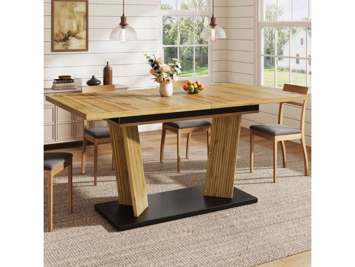 Luscriate - Table à manger extensible rectangulaire 120-160x80x76 cm plateau épais pour 4 à 6 personnes - Chêne
