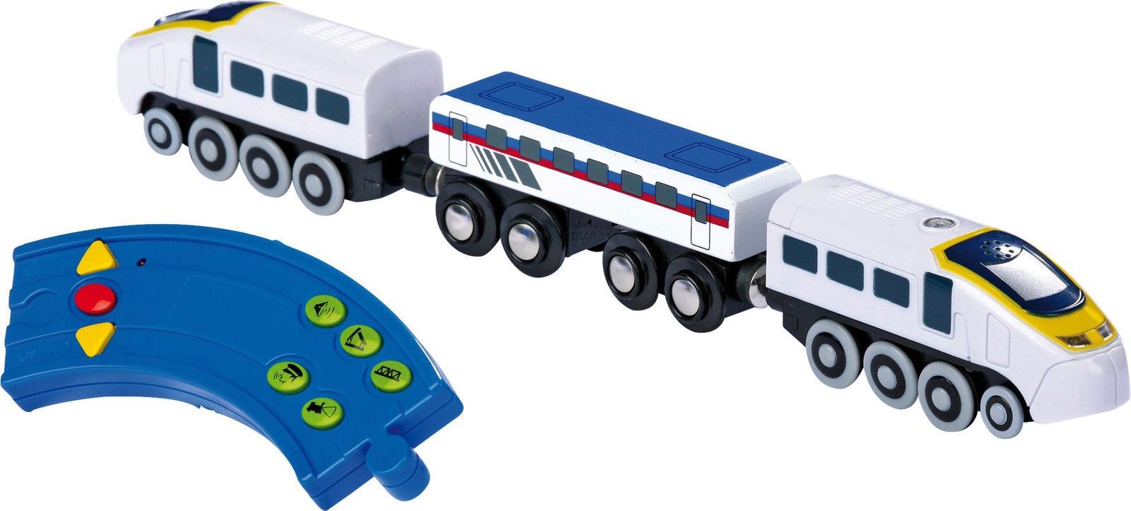 Small Foot Elektrische locomotief voor houten spoorweg met afstandsbediening