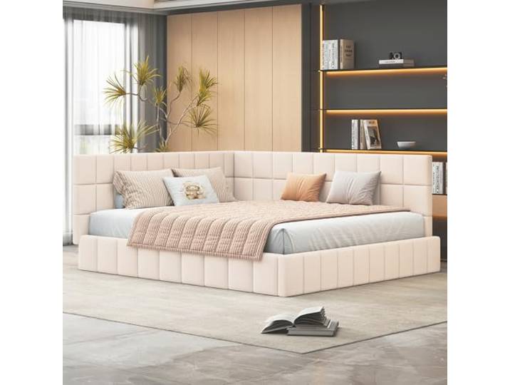 Ball & Cast Sofabett (160x200cm) mit Lattenrost, Hautfreundlicher Samtstoff Daybed, Einfach & Zeitsparend Montierbar, Beige
