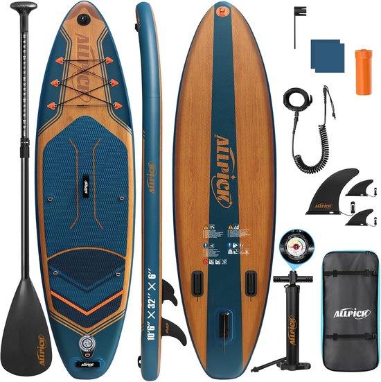 Aufblasbares Stand-Up-Paddle-Board, 320 cm, mit universeller Kamerahalterung, inklusive Zubehör, verstellbarem Paddel, geeignet für Anfänger und