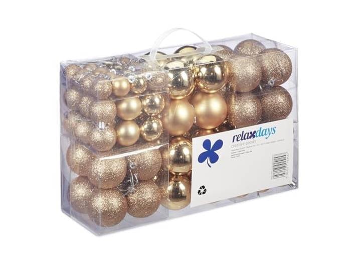 Relaxdays Boules de Noël\, Lot de 100\, polies\, Scintillantes et luisantes\, Boule de Noël ∅ 3\, 4&6 cm\, Couleur Champagne