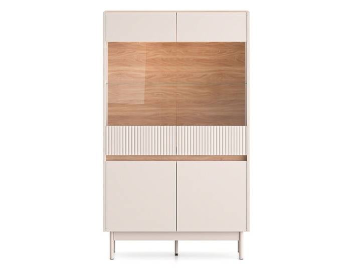 Lomadox Highboard DINAR-131, kaschmir Eiche-Dekor modern 92 cm breit Metallfüße inkl. Beleuchtung