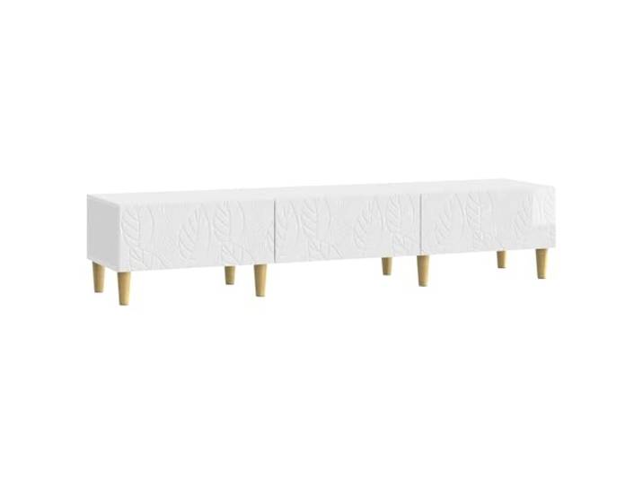 Favemtsl TV Board Lowboard Hochglanz Weiß 147x34,5x30 cm TV Schrank Drei praktische Schubladen bieten Stauraum für Wohnzimmer und Schlafzimmer, während Holzbeine Stabilität gewährleisten.