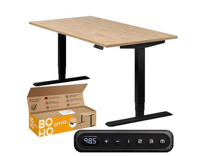 boho office® Homedesk Schreibitsch elektisch höhenverstellbar Homedesk - Tischgestell Schwarz, Tischplatte 140x80 Wildeiche - 2 Motoren, Memoryfunktion, Kollisionsschutz, Kindersicherung