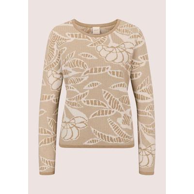 Longpullover MADELEINE "Pullover Strickpullover mit Bicolor-Jacquard", Damen, Gr. 34, beige, wollweiß, Modern, regular fit, Pullover Longpullover
