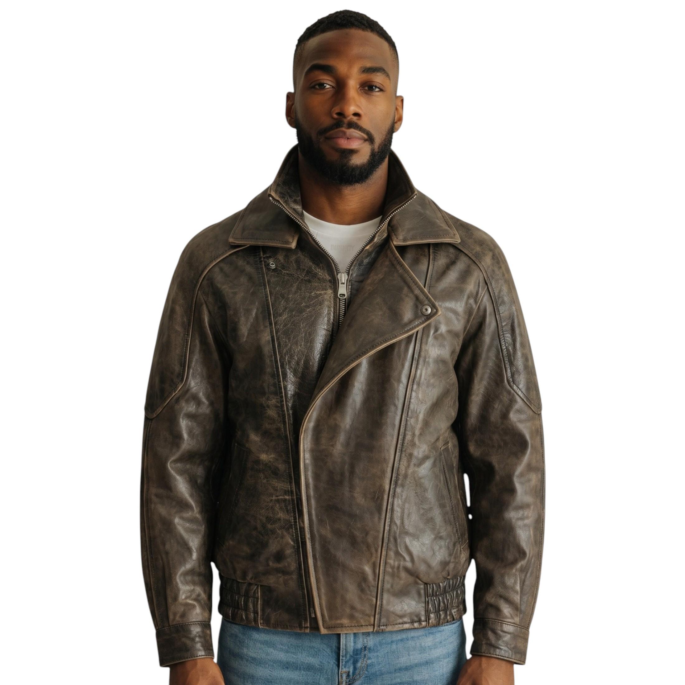 Herren Braune Kuhleder-Biker Blouson-Jacke – Bomber